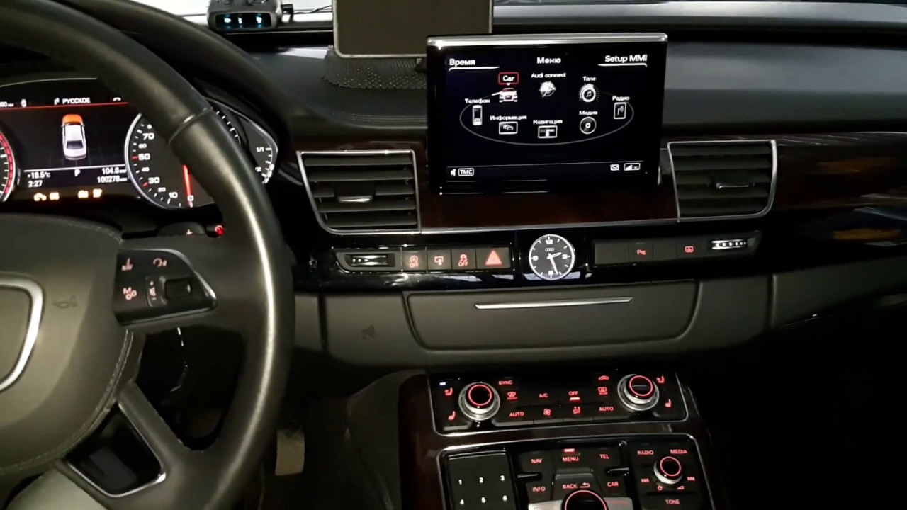 Audi A8 2014 года,проверка уровня масла в двигателе,сброс сервисного интервала.