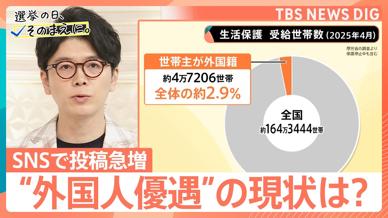 【参議院選挙】SNSで投稿増「外国人優遇」は本当？ 生活保護・国民健康保険の現状は【選挙の日、そのまえに】｜TBS NEWS DIG