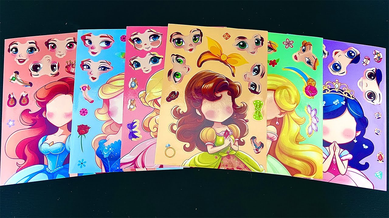 Sticker Book ASMR Disney Princess Characters   Decorate Sticker Book Rapunzel, Tiana, Belle