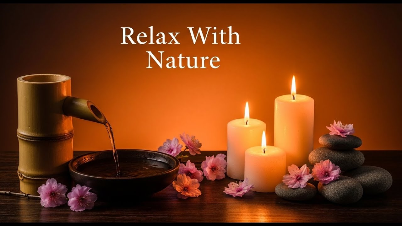 Peaceful Zen Rain Atmosphere Bamboo Fountain and Candle Glow for Meditation Sleep and Deep Serenity