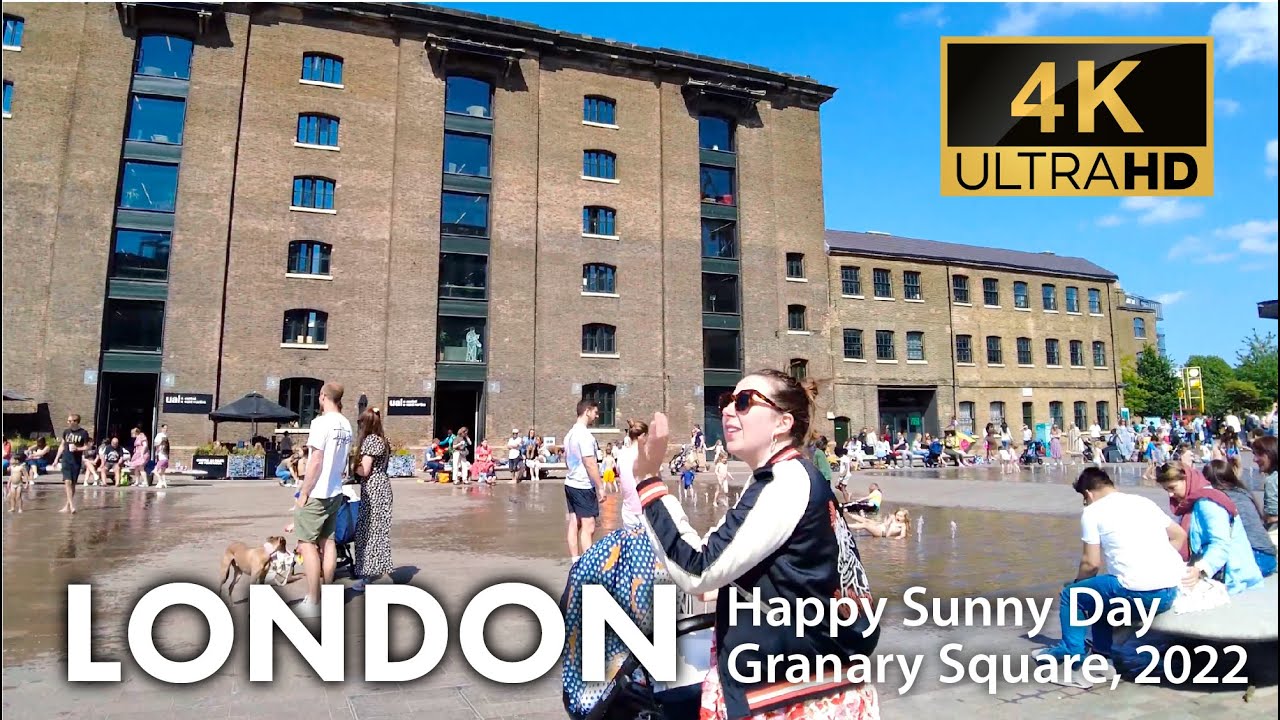 London Walk on 8/5/22, Granary Square, Canalside, King's Cross Station, 4K Vlog, Virtual Tour