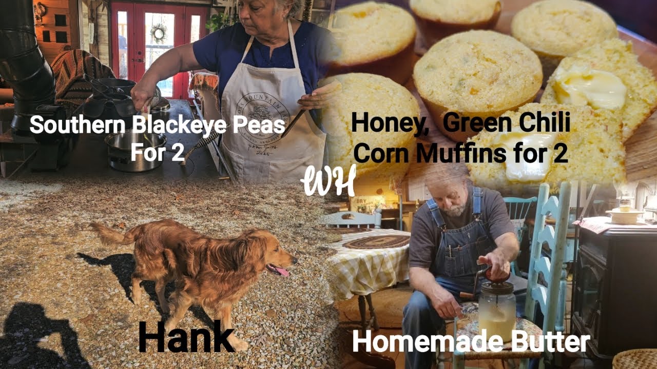  Southern  Blackeye Peas/ Honey, Green Chili's Corn muffins, Homemade Butter