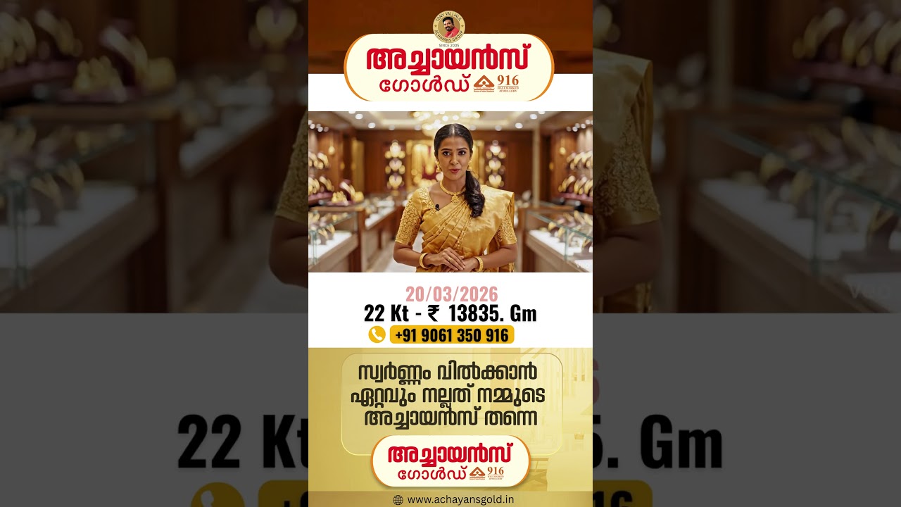 20/03/2026 | TODAYS GOLD RATE | 22 KARAT GOLD | TOP BEST GOLD BUYERS | ACHAYANS GOLD | MALAYALAM