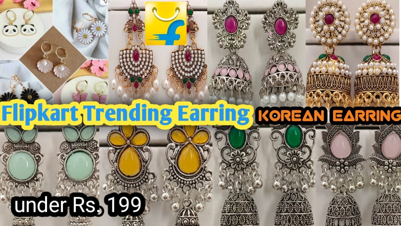 Pinterest Koreans Earrings Haul under - 199/Trending Earrings/Flipkart earrings haul/oxidised jhumka