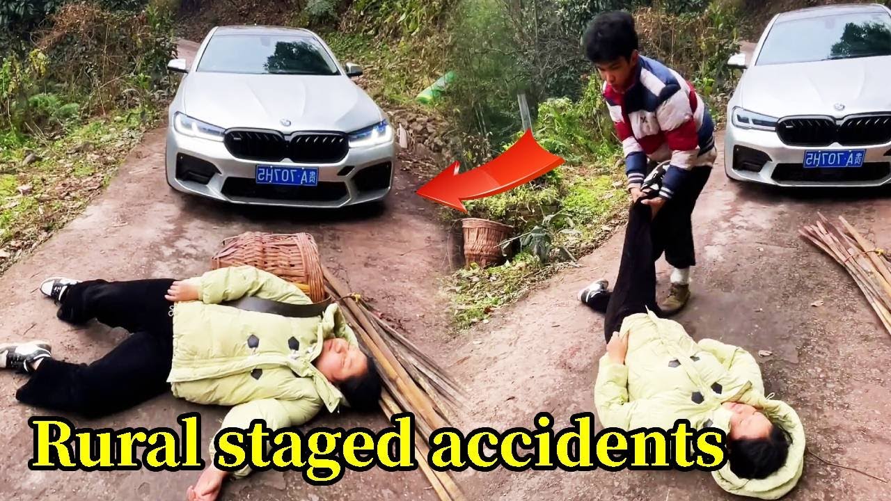 A woman fell to the ground and staged an accident, but a young man forcefully dragged her away.
