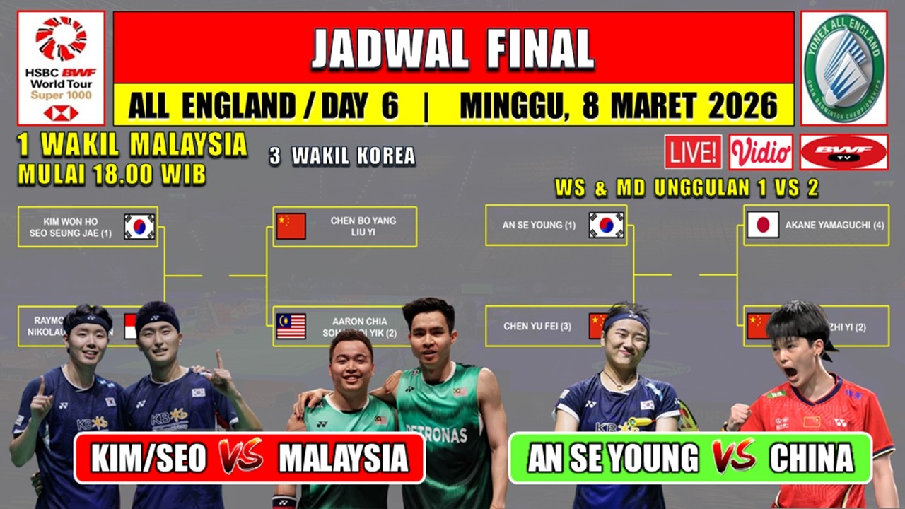 Jadwal Final All England Open 2026 Hari Ini ~ KIM/SEO vs MALAYSIA ~ AN SE YOUNG vs CHINA