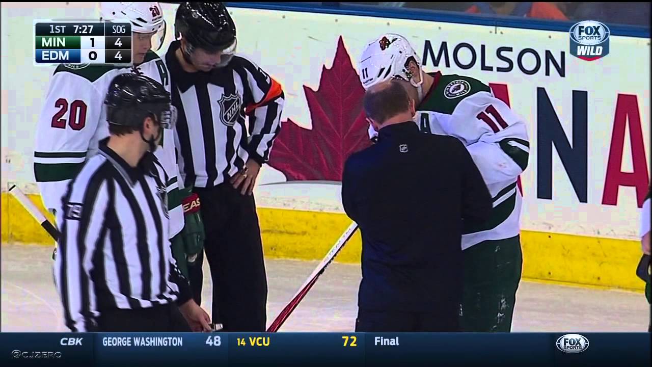 Zach Parise Takes Puck To Mouth In Edmonton