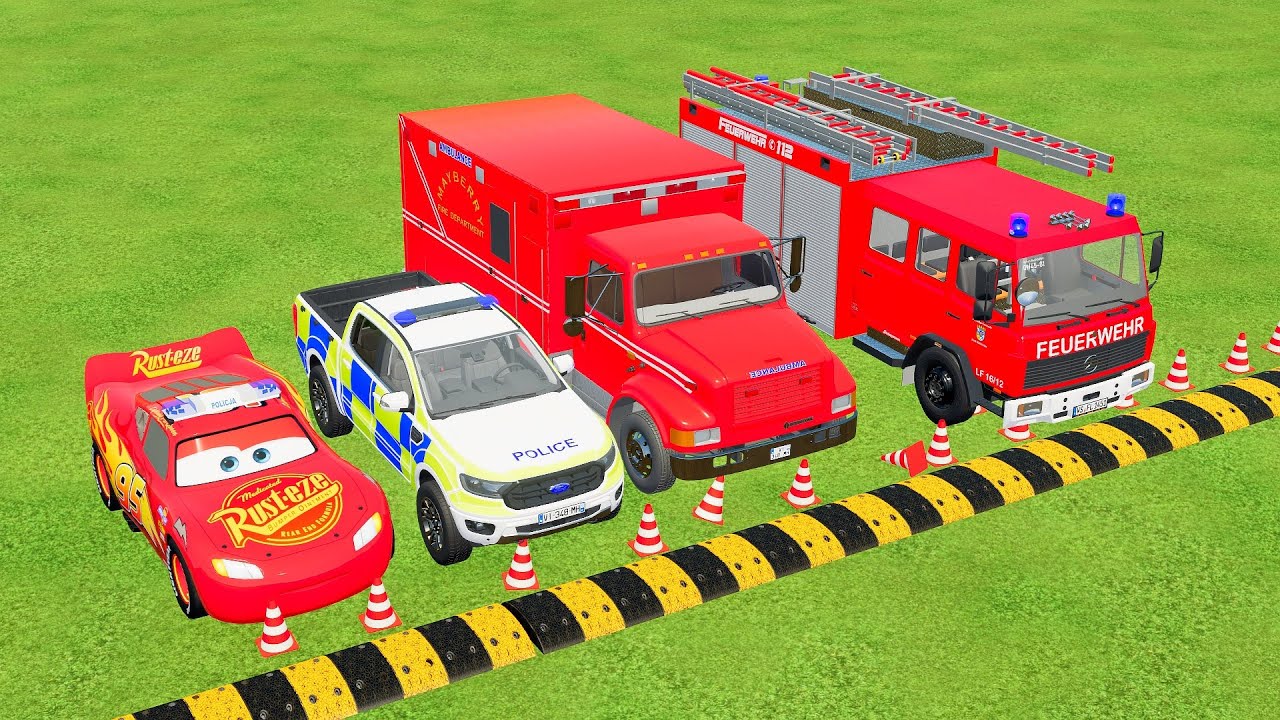 tRANSPORTING EMERGENCY VEHICLES 🚑🚓🚒 | Ambulance, Police & Fire Truck – Farming Simulator 22 (FS 22)2