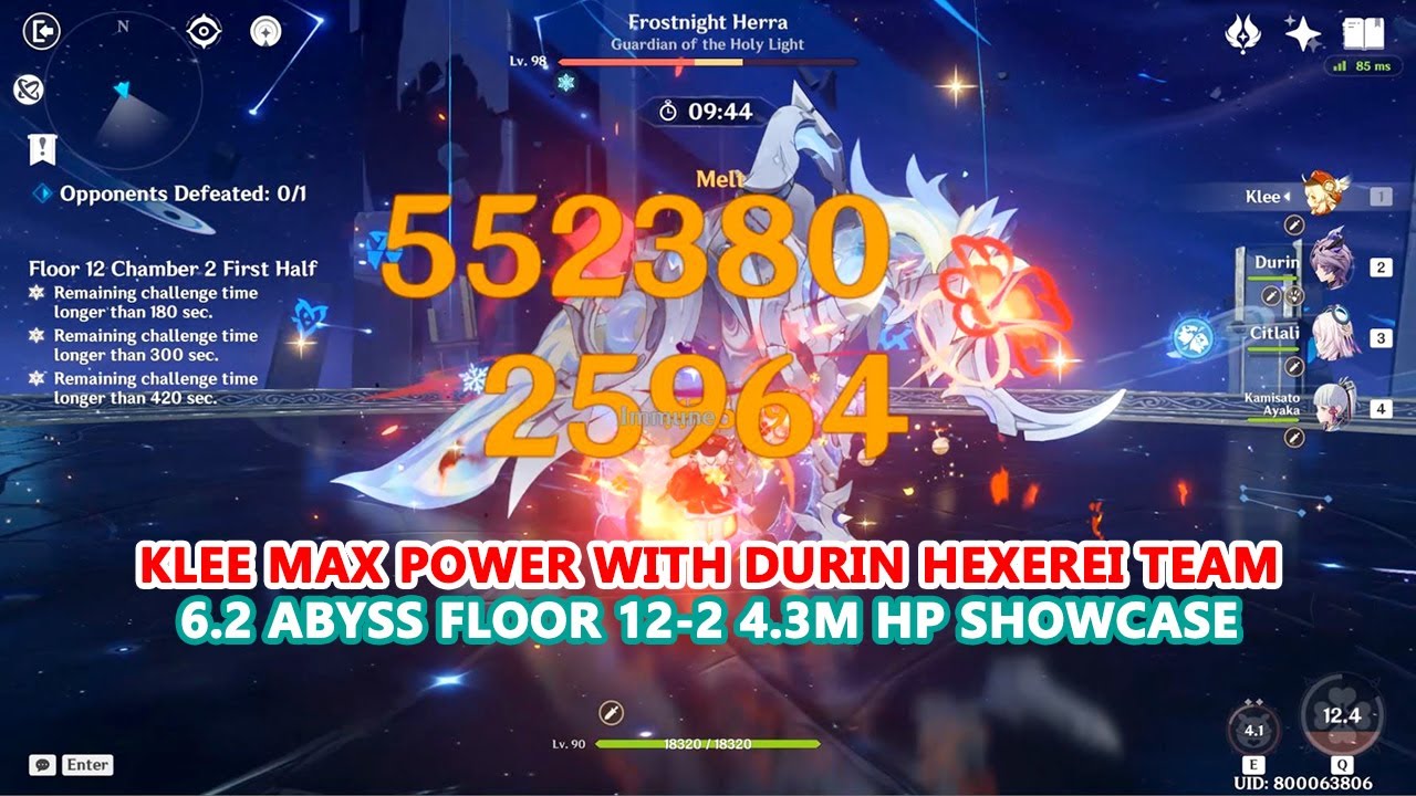Klee Max Power with Durin Hexerei Team : 6.2 Abyss Floor 12-2 4.3M HP Showcase