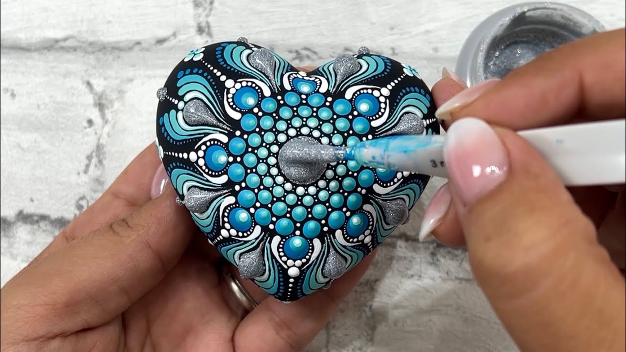 Dot Art Mandala Painting on Heart Shape 🎨🩵🪩