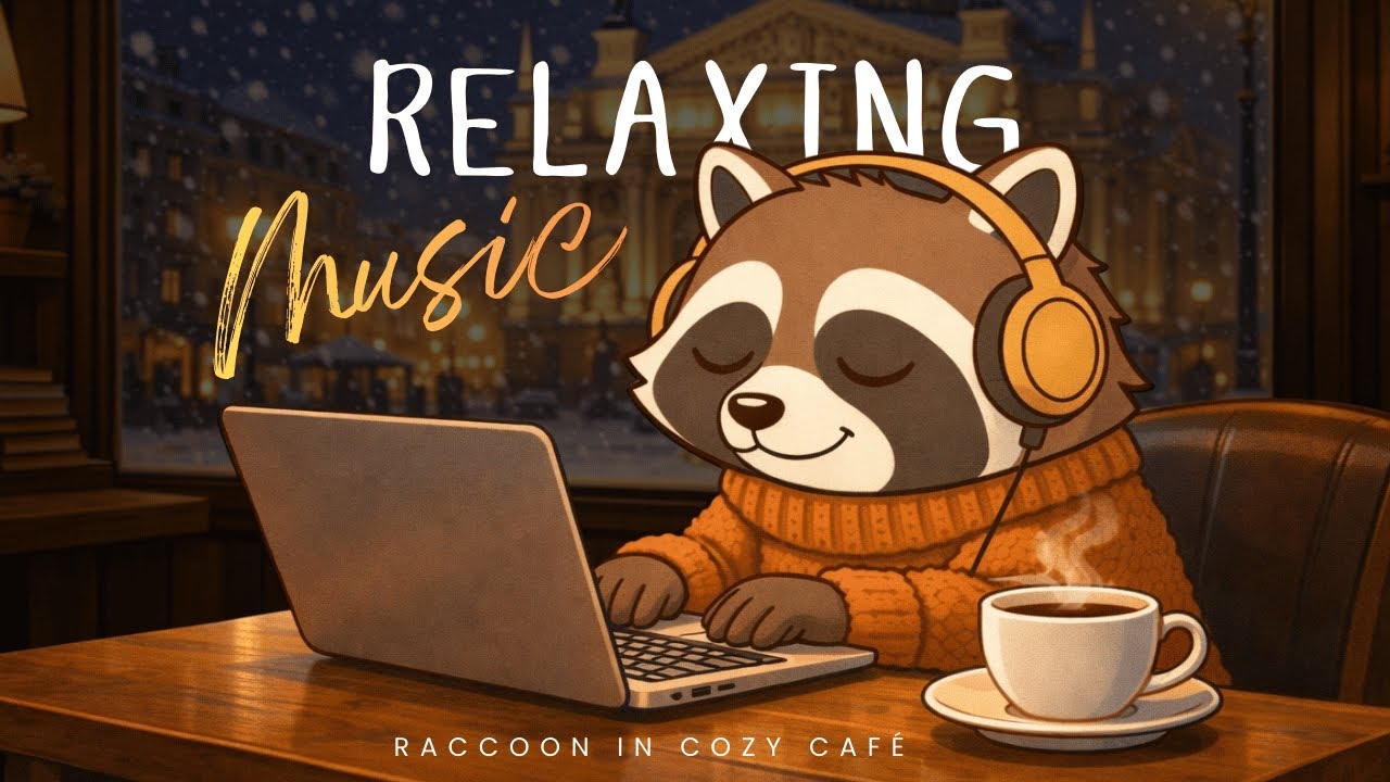 Raccoon Working Late at Cozy Café | Soft Jazz for Focus & Productivity