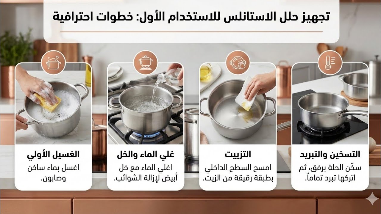 طريقة الحفاظ علي حلل الاستانلس و استخدمها صح قبل الاستخدام !! 👍🏻