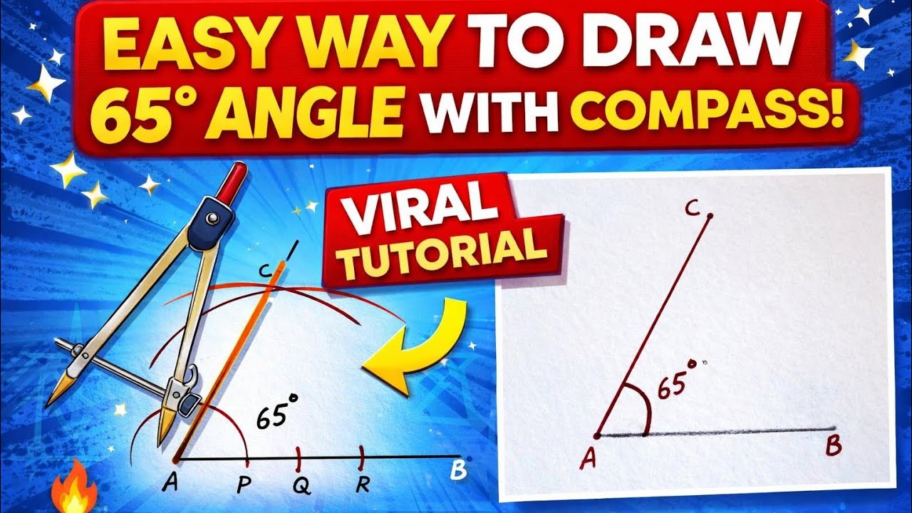 How to 65 angle With Compass#65 Degree angle With Protector