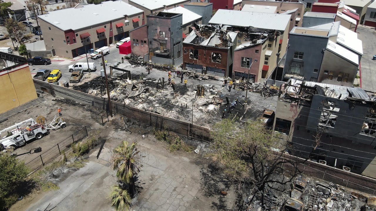10 buildings destroyed in downtown Las Vegas fire -- drone video