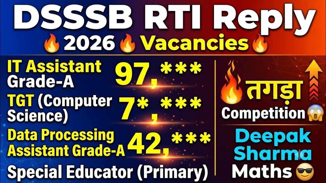 DSSSB 2026 Vacancies Fill UP RTI Reply 🔥 IT Assistant Grade - A, TGT (CS), Data Processing Grade - A