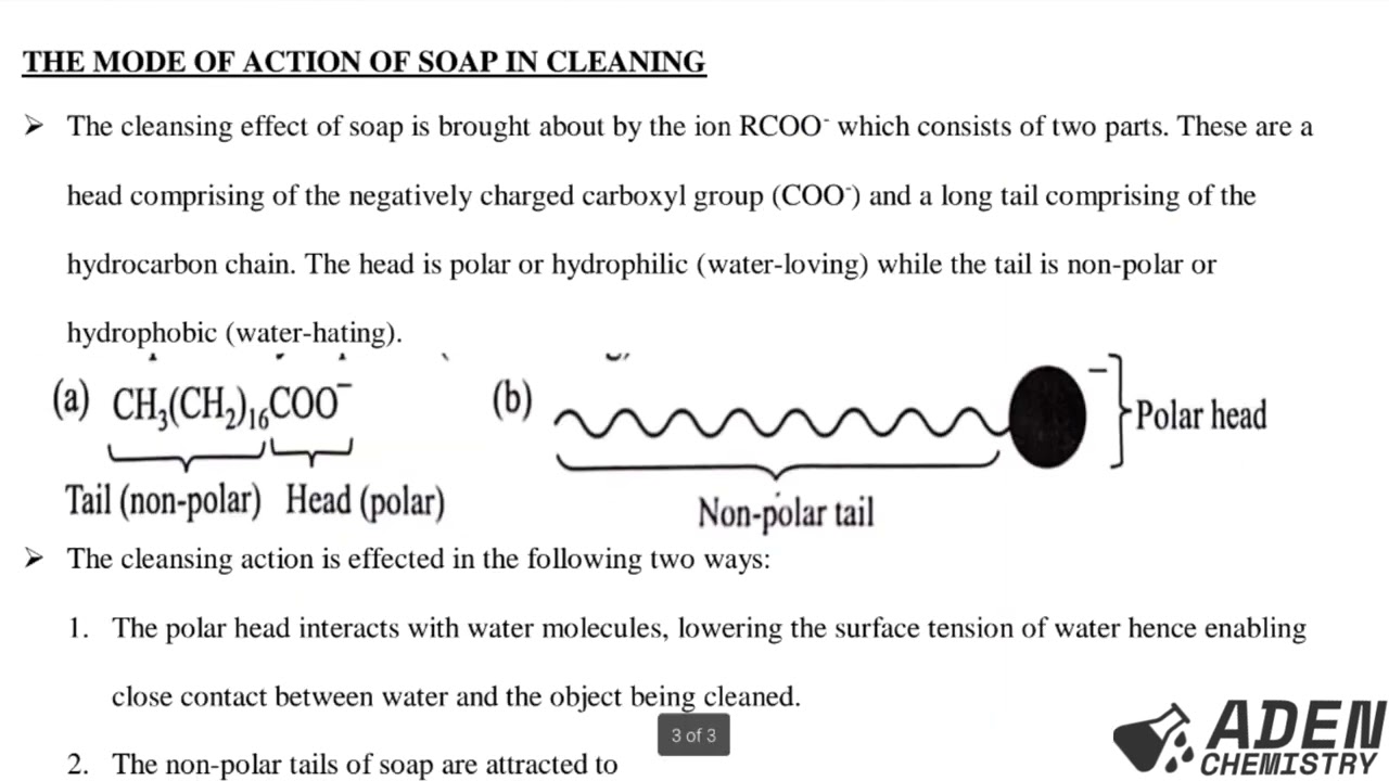 FORM 4: TOPIC 6: ORGANIC CHEMISTRY II: LESSON 6 - Detergents - PART 1 (SOAPY DETERGENTS or SOAPS)