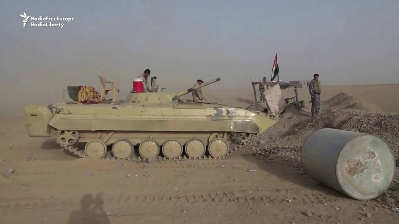 Iraqi Tank Unit Clears Mines On Road To Mosul