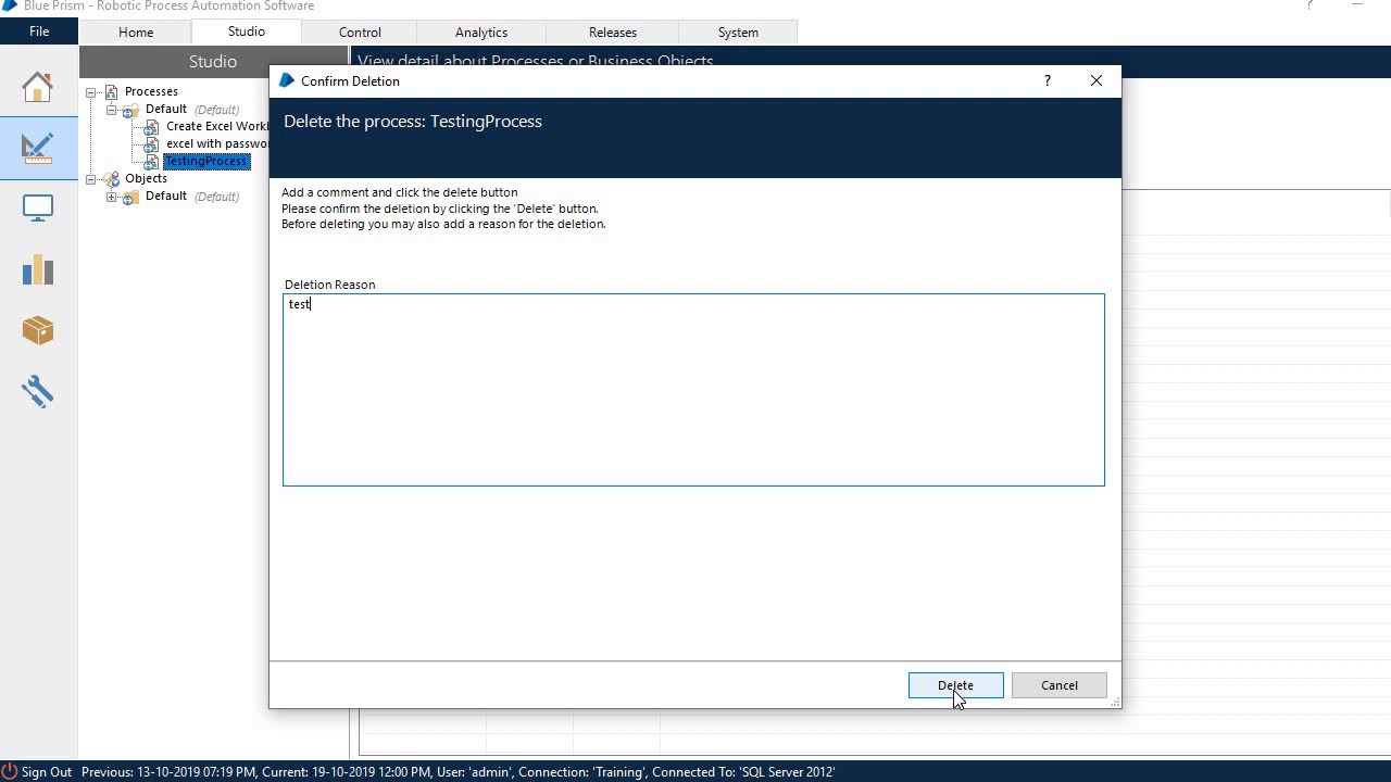 How to Delete a Process from Process Studio in Blue Prism