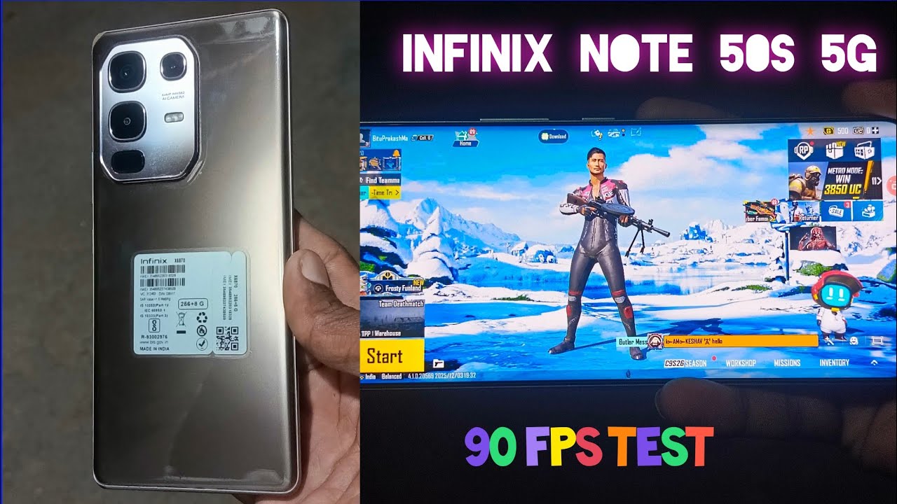 Infinix note 50s 5g bgmi (pubg) test 90fps #smartphone