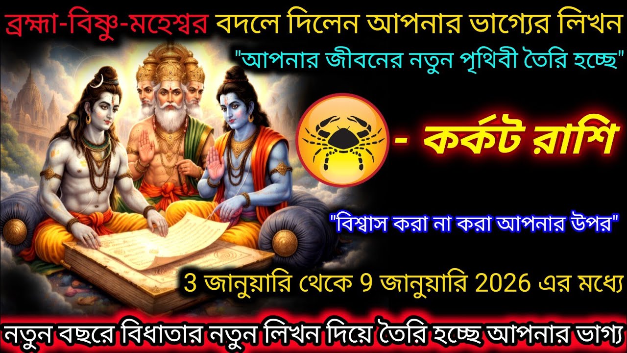 কর্কট রাশি♋ ব্রহ্মা-বিষ্ণু মহেশ্বর বদলে দিতে চলেছেন আপনার ভাগ্যের লিখন | 3 January - 9 January 2026