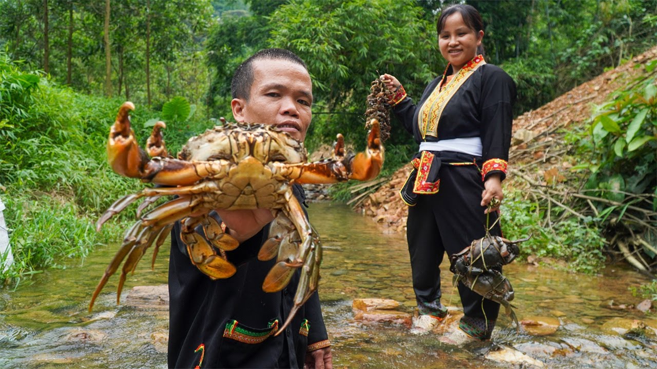 Dwarf Family Climbs Mountain to Catch Spring Crabs – Cooking Nutritious Steamed Crab Meal