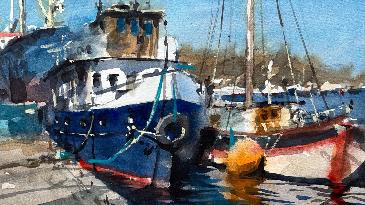 Light and reflections - Painting a boat in loose watercolour
