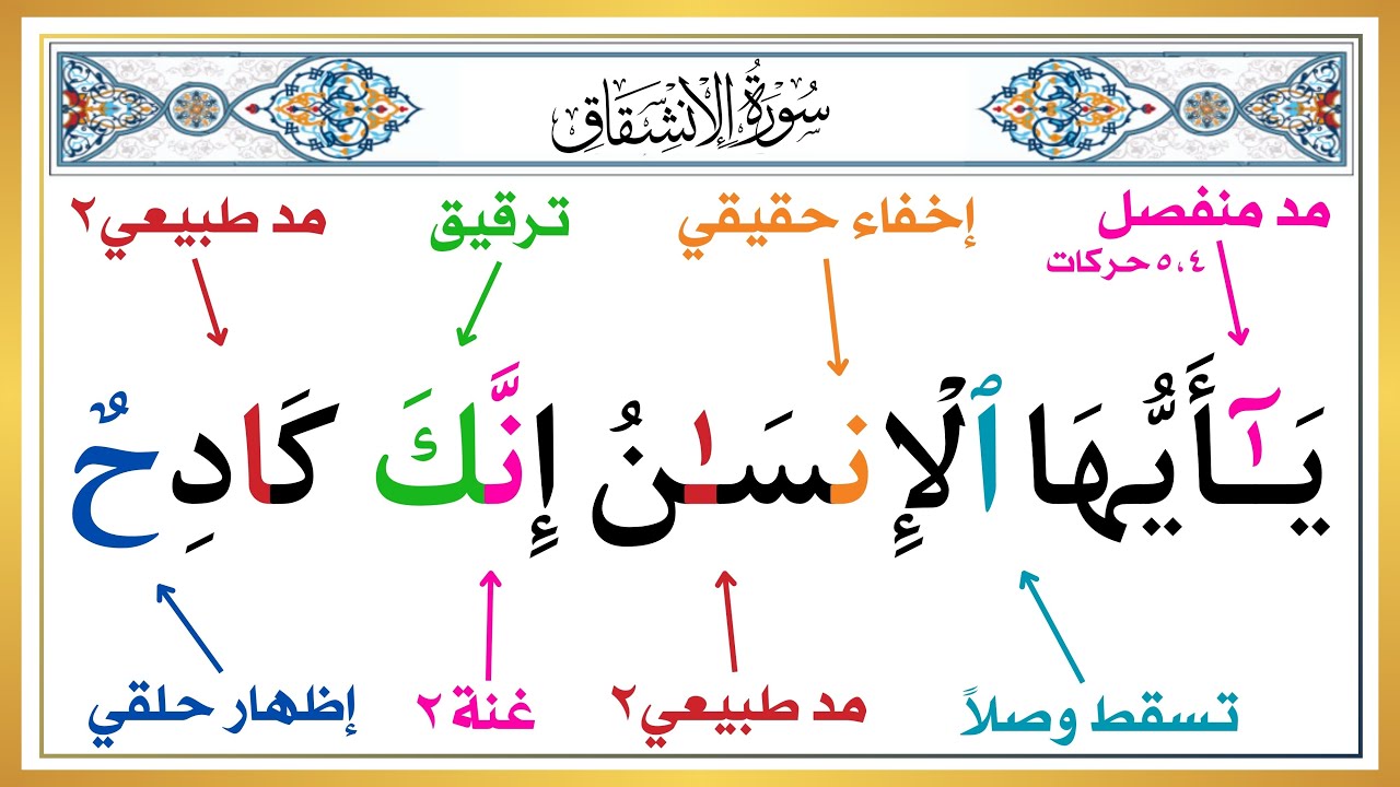 أسهل طريقة لمعرفة أحكام التجويد | سورة الانشقاق بأحكام من الآية ( ٦ : ٩ ) مع مراعاة ( همس التاء ). 