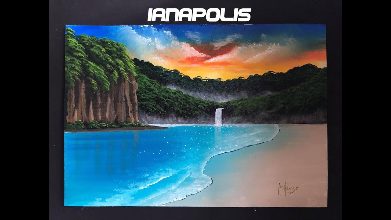 #233 How to paint a sunset waterfall scene