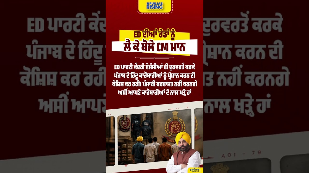 ED ਦੀਆਂ ਰੇਡਾਂ ਨੂੰ ਲੈ ਕੇ ਬੋਲੇ CM ਮਾਨ #bhagwantmann #punjabnews