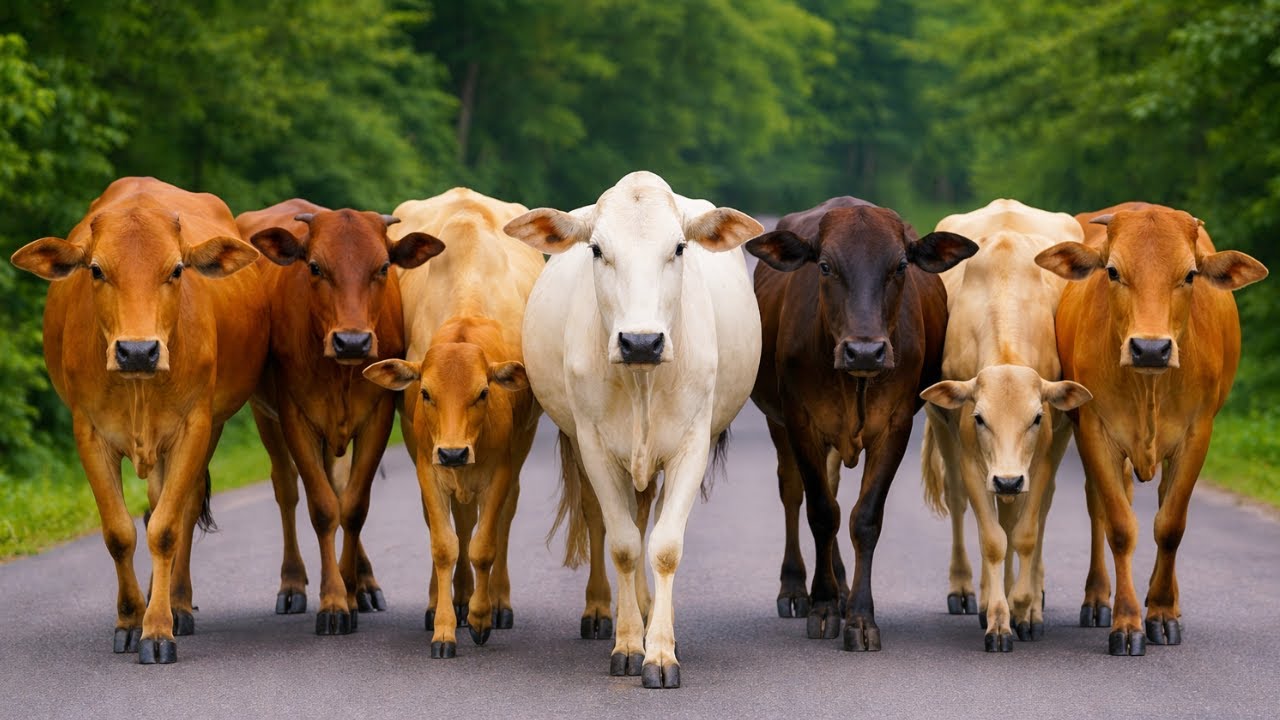 Aktivitas Mengiring Sapi Lembu  Menuju Ke Kandang Peternakan Hewan Ternak sapi - Suara sapi moo