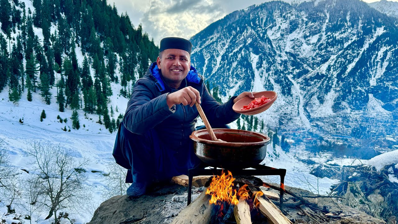 Cooking Organic Food on Top of Mountain | Mountain Village Life | A Snowy Day in The Coldest Village