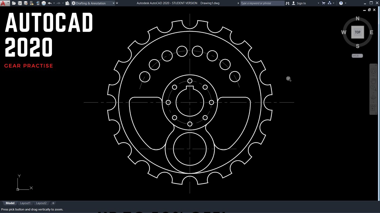 Autocad Dişli Çizimi | Gear Drawing in Autocad | Autocad 2D Practice Drawing | Exercise 42