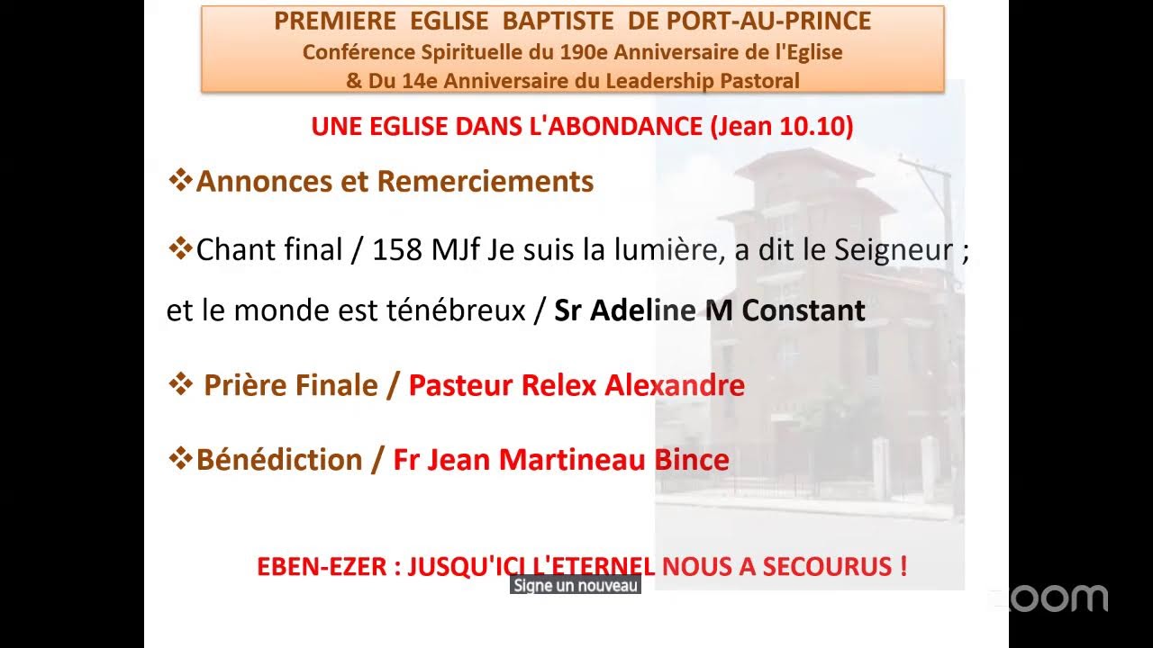 Conférence Spirituelle du 190e Anniversaire de l'Eglise& Du 14e du Leadership Pastoral, 23 -01-2026