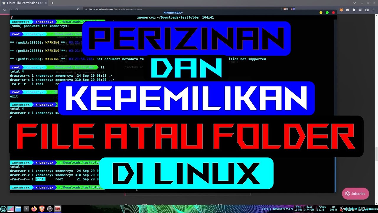 PERIZINAN DAN KEPEMILIKAN FILE DAN FOLDER / PERMISSION AND OWNERSHIP FILE DI LINUX | Linux Tutorial