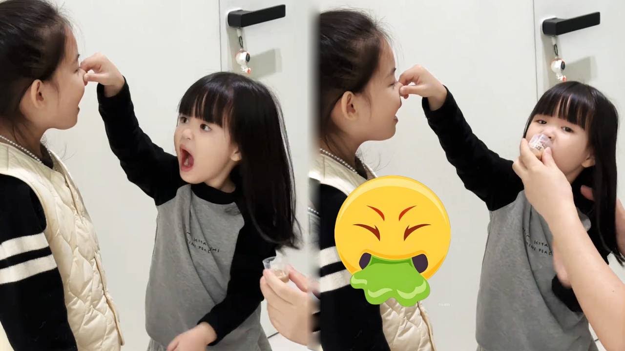 当女儿不肯喝药时，声东击西真的太好用了，就是好像又生爸爸的气了！！【小晨子】