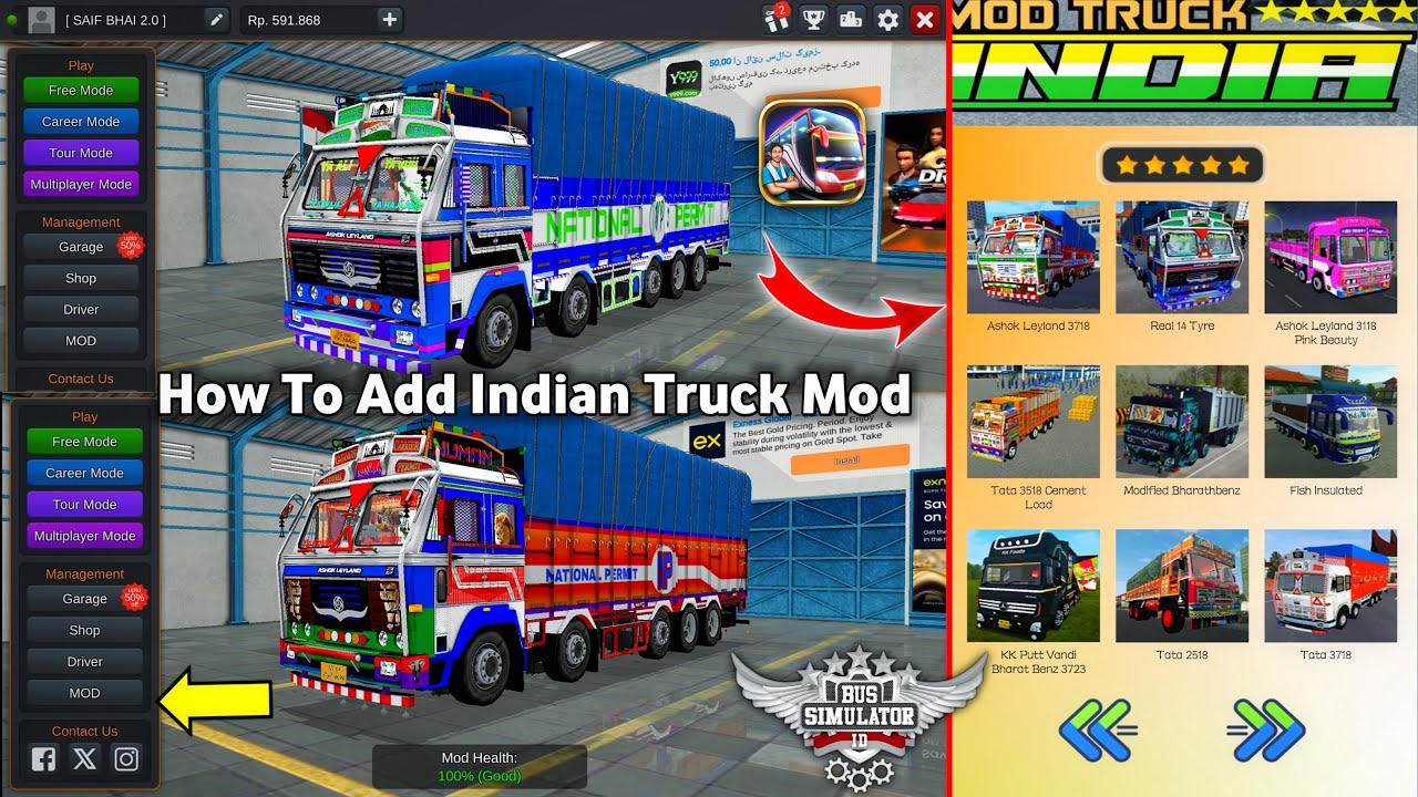 Bus Simulator Indonesia Game Me Truck Mod Kaise Le ? | How To Add Indian Truck Mod 🚚