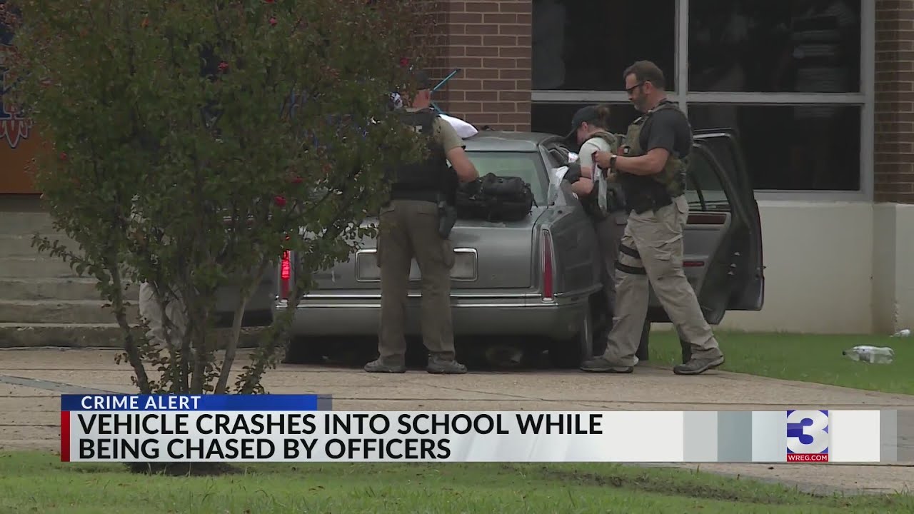 Car crashes into North Memphis school during pursuit