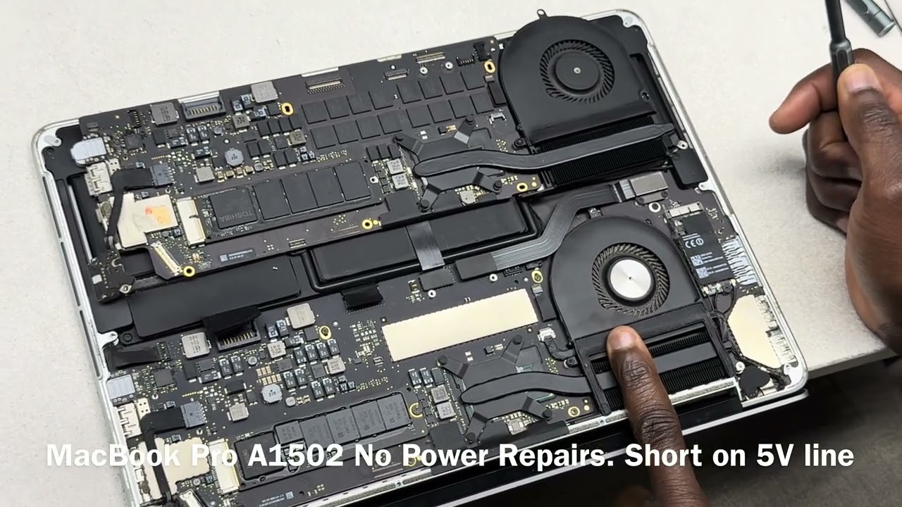 MACBOOK PRO A1502 НЕТ ПИТАНИЯ РЕМОНТ ИЗ-ЗА КОРОТКОГО ЗАМЫКАНИЯ НА ЛИНИИ 5 В