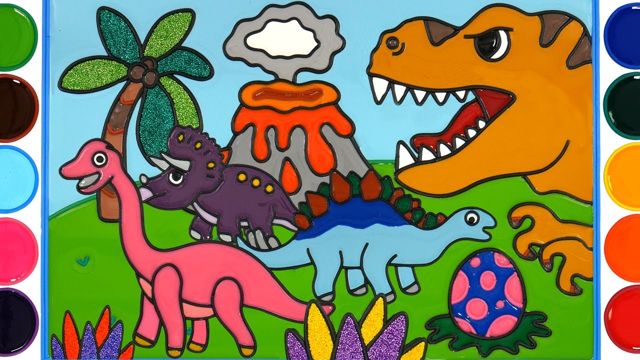 Dinosaur, Volcanic lava Jelly Painting & Coloring | Menggambar Dan Mewarnai dinosaurus