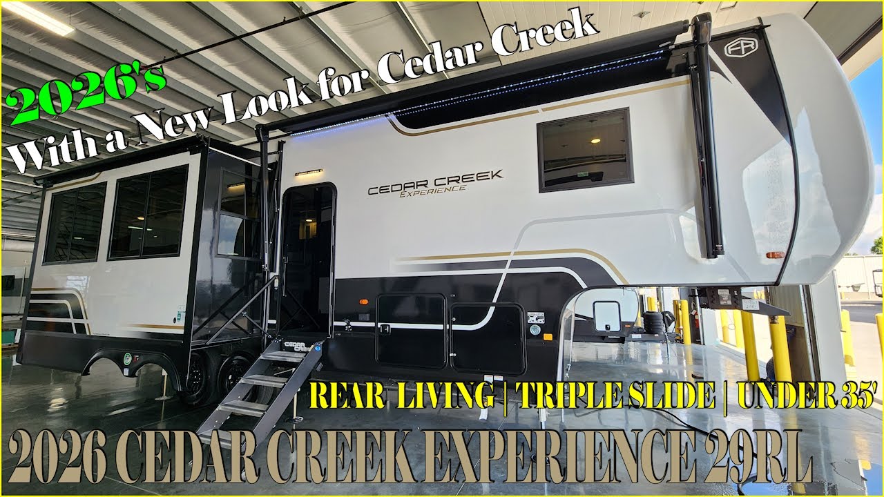 NEW LOOK! 2026 Cedar Creek Experience 29RL Rear Living Fifth Wheel by Forestriver @ Couchs RV Nation