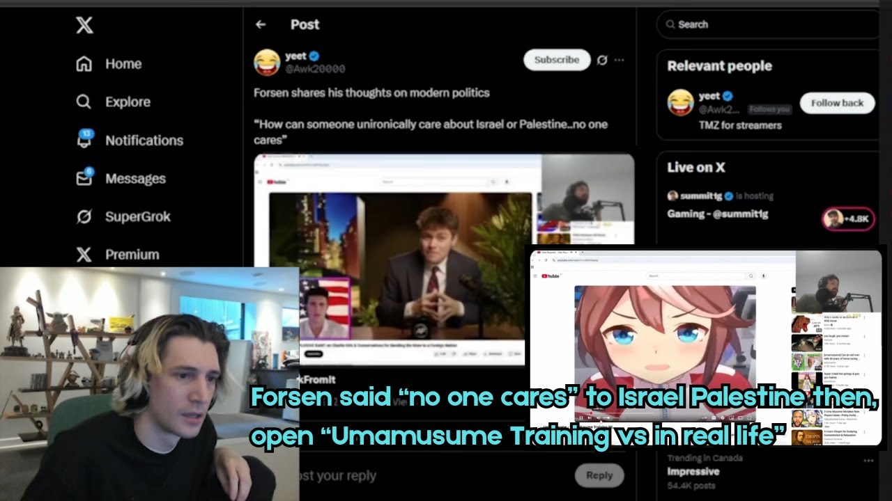 xQc reacts to Forsen doesnt care about Israel or Palestine then moveon with Anime