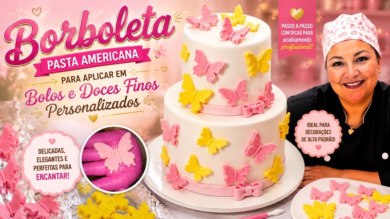 Borboleta pasta americana para apricar em bolos e doces finos personalizados