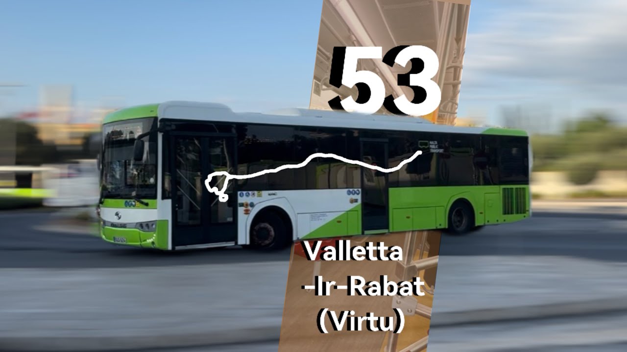 【Rabat Virtu】Malta Bus Route 53（Valletta C2-Rabat 1）8x speed Co-pliot Seat View Front Whole Line POV