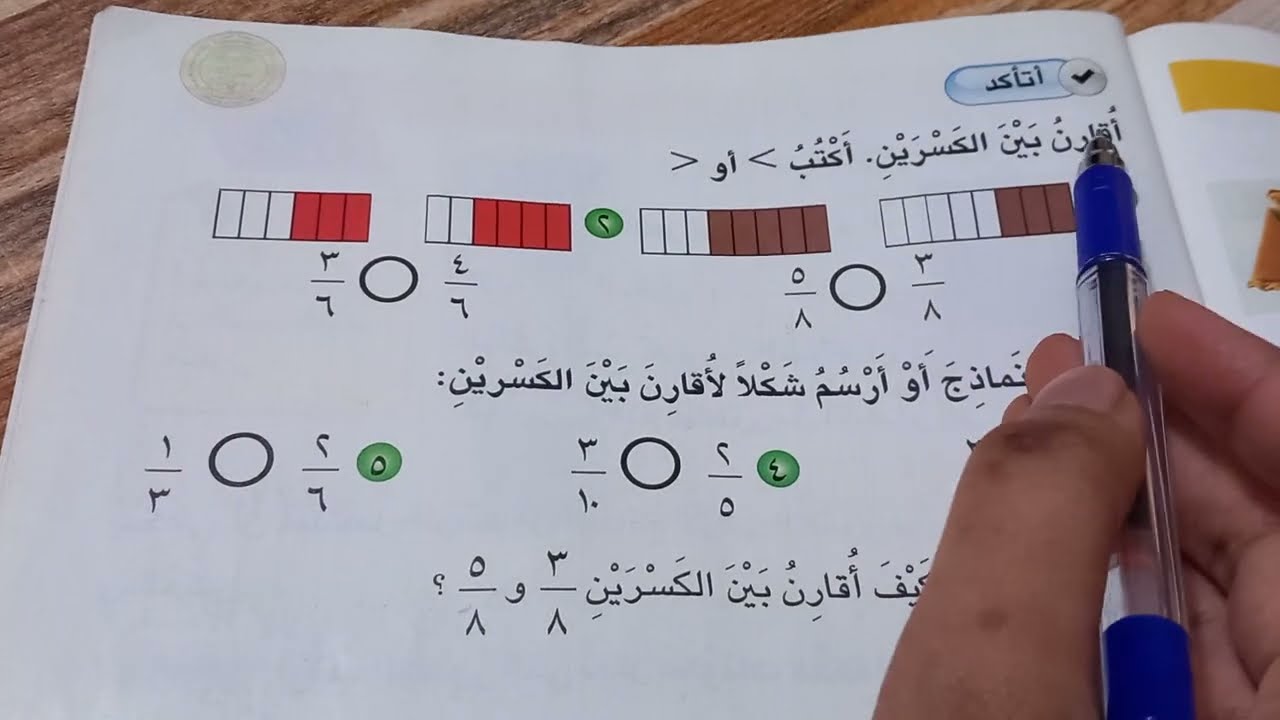 حل صفحة 121 مقارنة الكسور رياضيات الصف الثالث الابتدائي