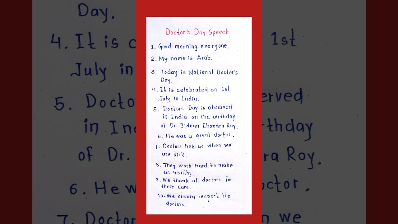 Doctor's Day Speech in English || 10-Lines speech on Doctor's day.