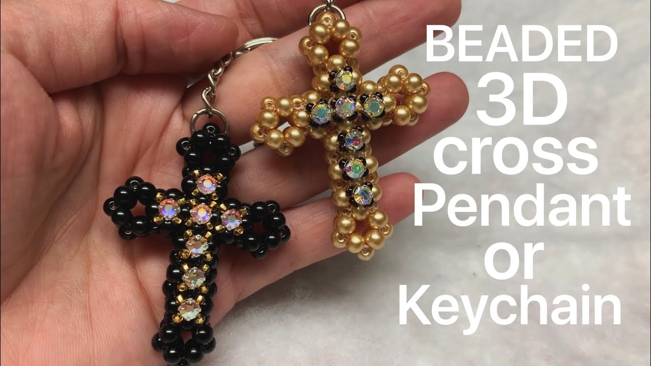Beaded 3D Cross / Keychain / Pendant with Embellishments