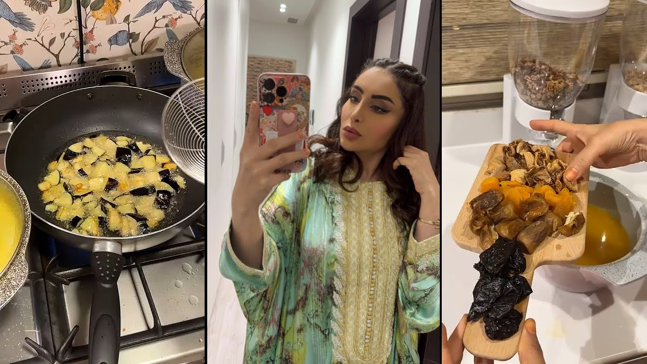 شيماء علي تعبانة وقايمة تطبخ الفطور تسوي سلطة وحمسة باذنجان وعصير الخشاف ❤️