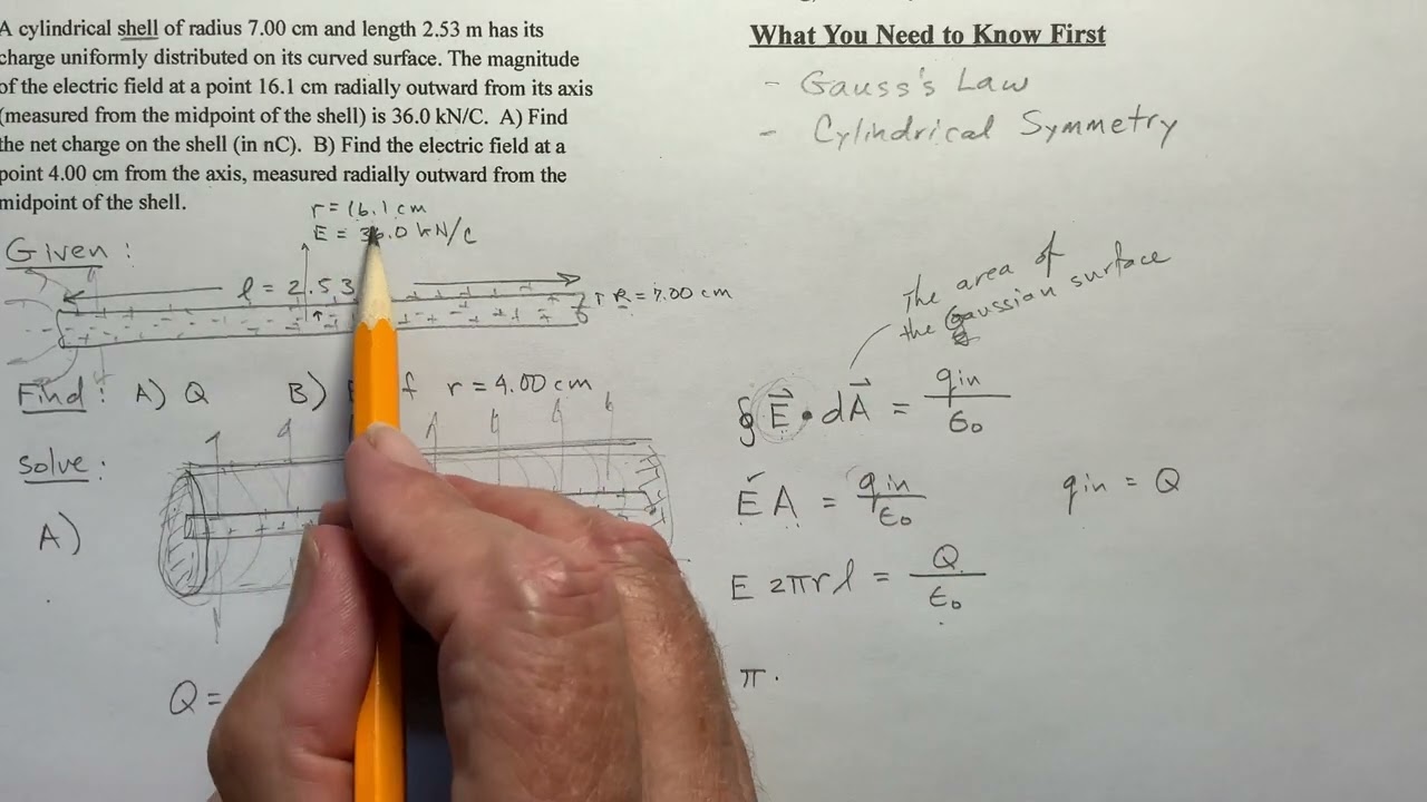 Example of Using Gauss’s Law to Determine the Charge on a Cylindrical Shell - Physics Problem Solved