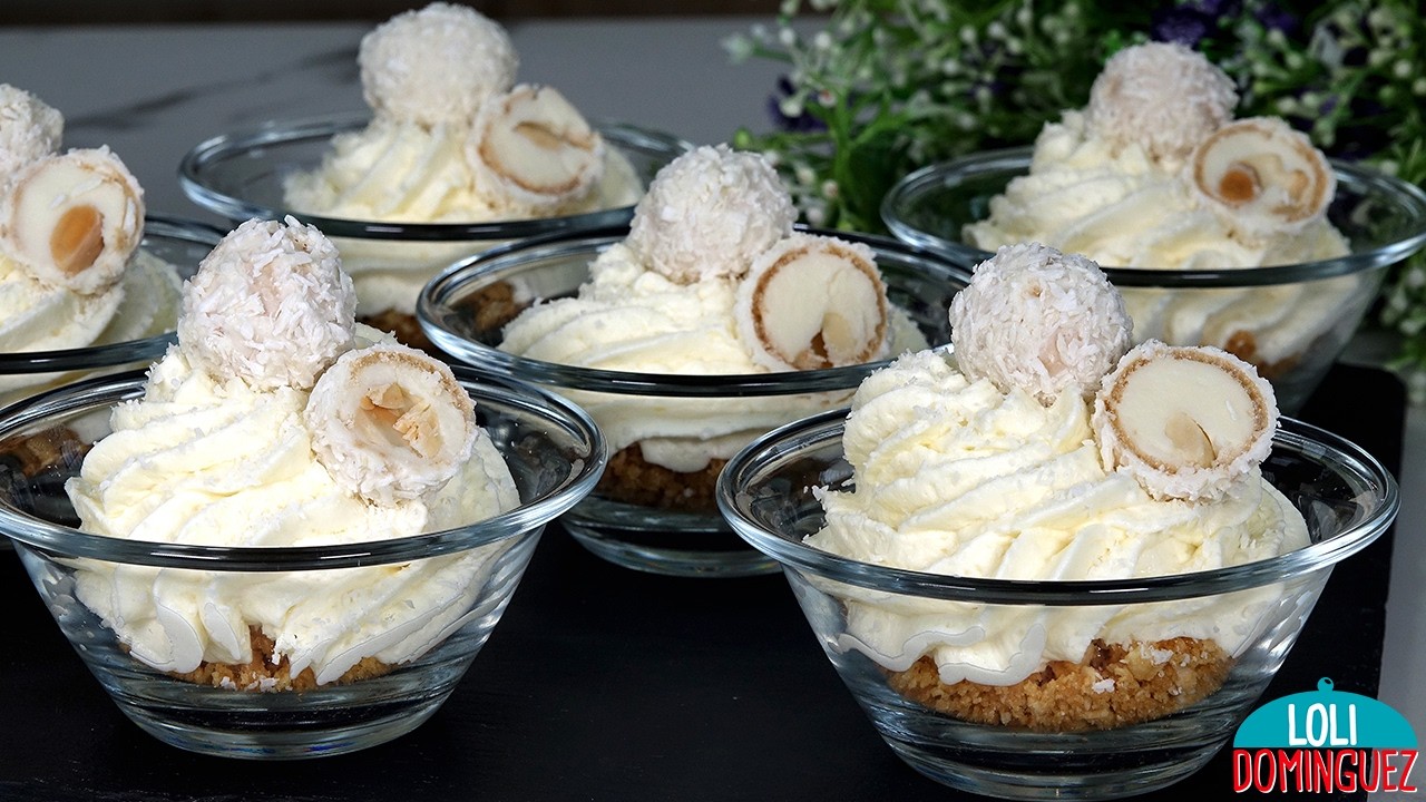 POSTRE RAFFAELLO PARA NAVIDAD. Delicioso, f&aacute;cil, r&aacute;pido y sin horno, una mousse suave y esponjosa