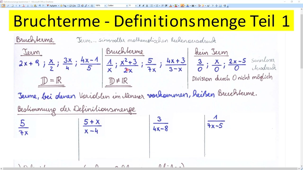 Bruchterme Definitionsmenge bestimmen Teil 1 (8 Beispiele)